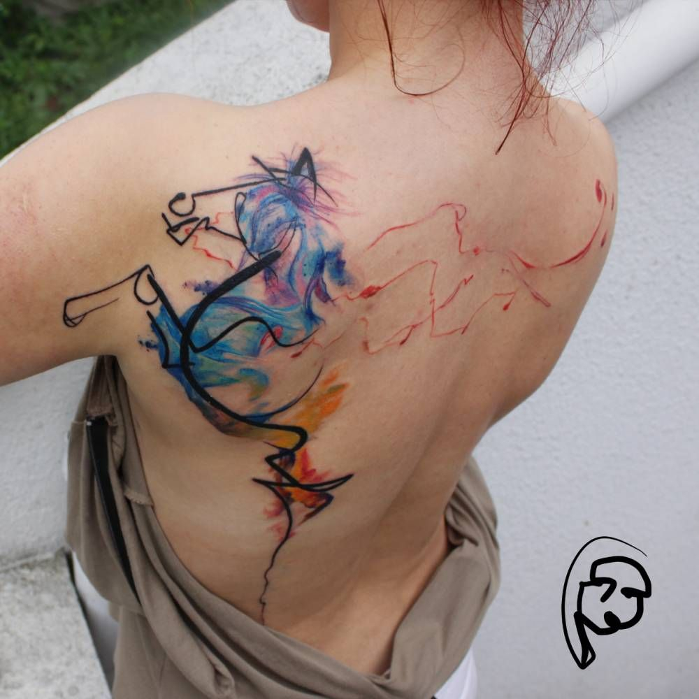 Abstract Horse Tattoo On The Left Shoulder Blade Animal Tattoos with sizing 1000 X 1000