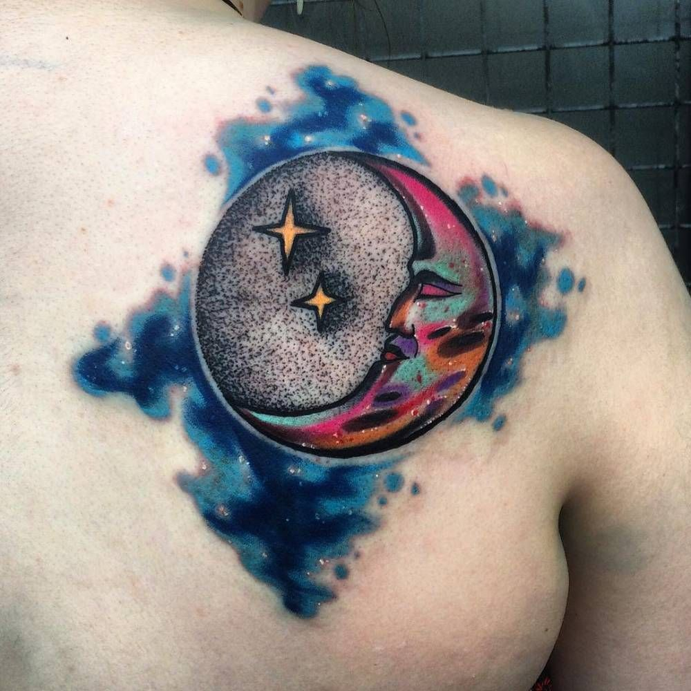 Abstractpsychedelic Moon Tattoo On The Shoulder Blade Tattoo throughout proportions 1000 X 1000