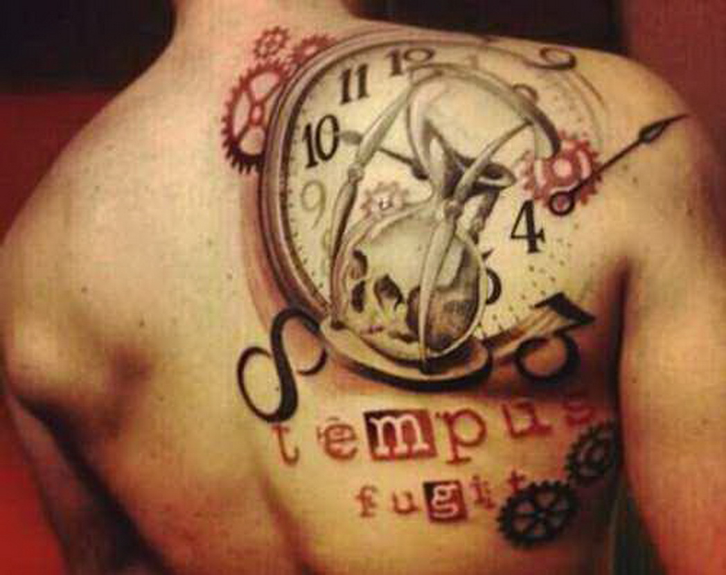 Amazing Colorful Hourglass In Clock Tattoo On Man Right Back Shoulder throughout proportions 1048 X 830