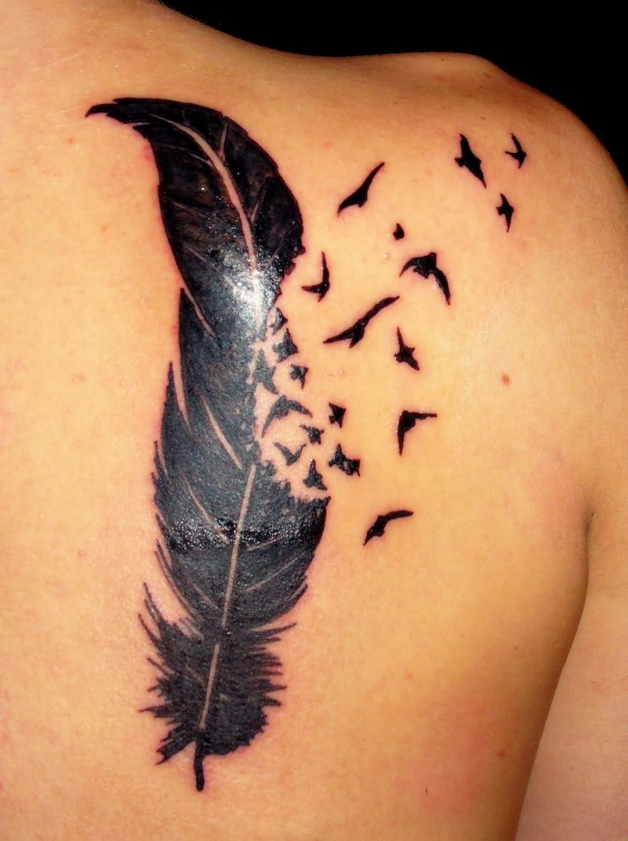 Amazing Feather Into Birds Back Tattoo Tattoomagz Tattoo inside size 900 X 1204