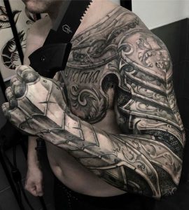 Amazing Half Chest And Sleeve Armour Piece John Lewis Tattoo regarding size 845 X 940