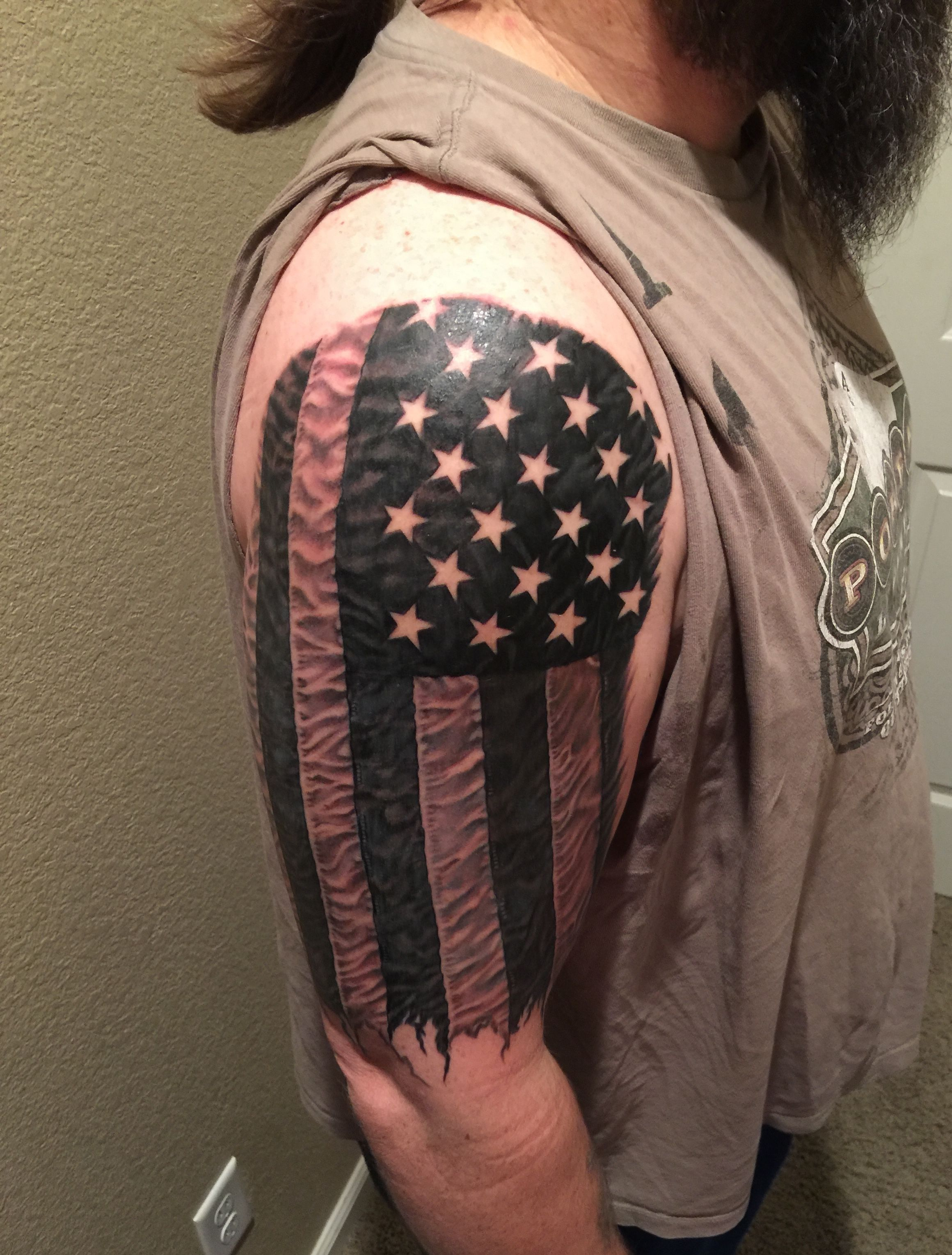 American Flag Tattoo In Photo Realism Black And White American in proportions 2320 X 3057