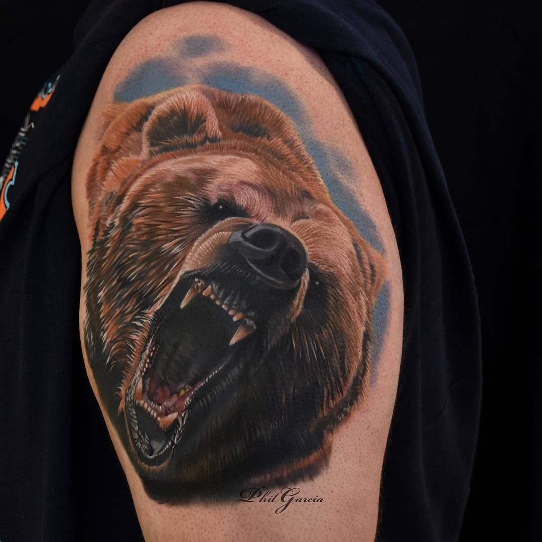 Angry Roaring Bear Tattoo On Left Shoulder Phil Garcia Drawings for dimensions 1080 X 1080