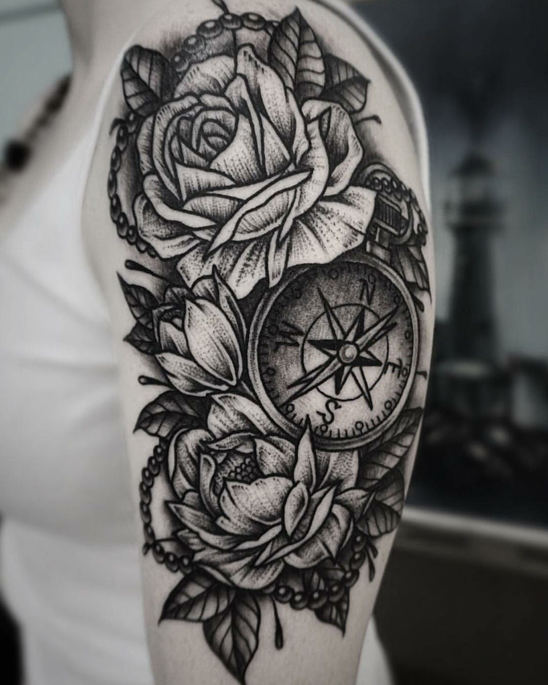 Arm Blackwork Flowers Shoulder Tattoo Slave To The Needle regarding sizing 1121 X 1400