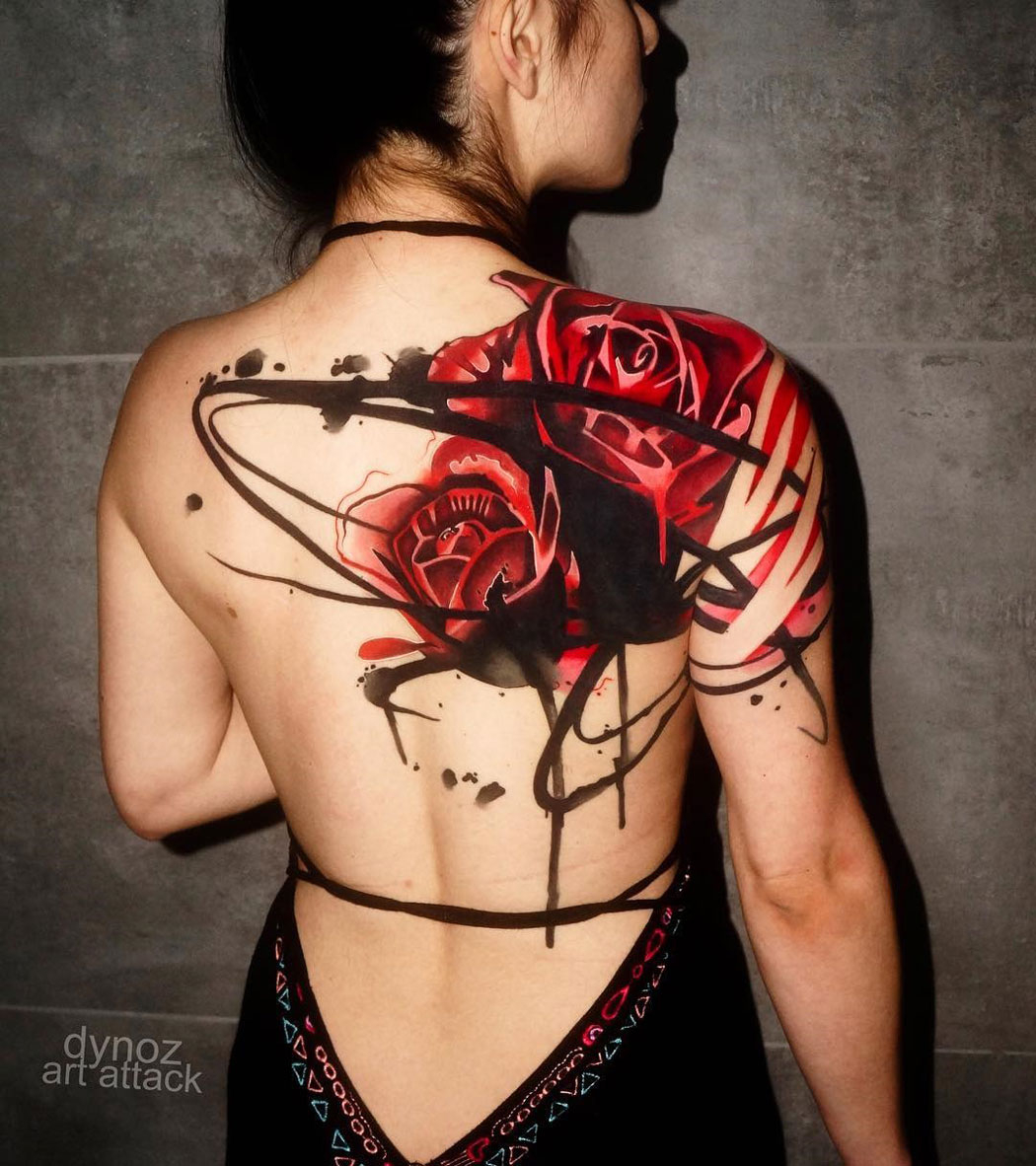 Arty Roses On Girls Shoulder Back Best Tattoo Design Ideas intended for measurements 1050 X 1182