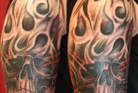 Attractive Flaming Skull Tattoo On Right Shoulder with regard to sizing 872 X 916