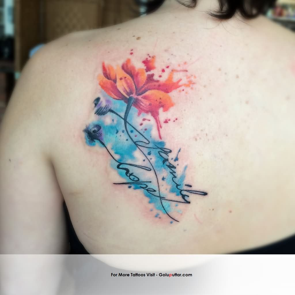 Awesome Aqua Flower Tattoo On Left Back Shoulder with sizing 1024 X 1024