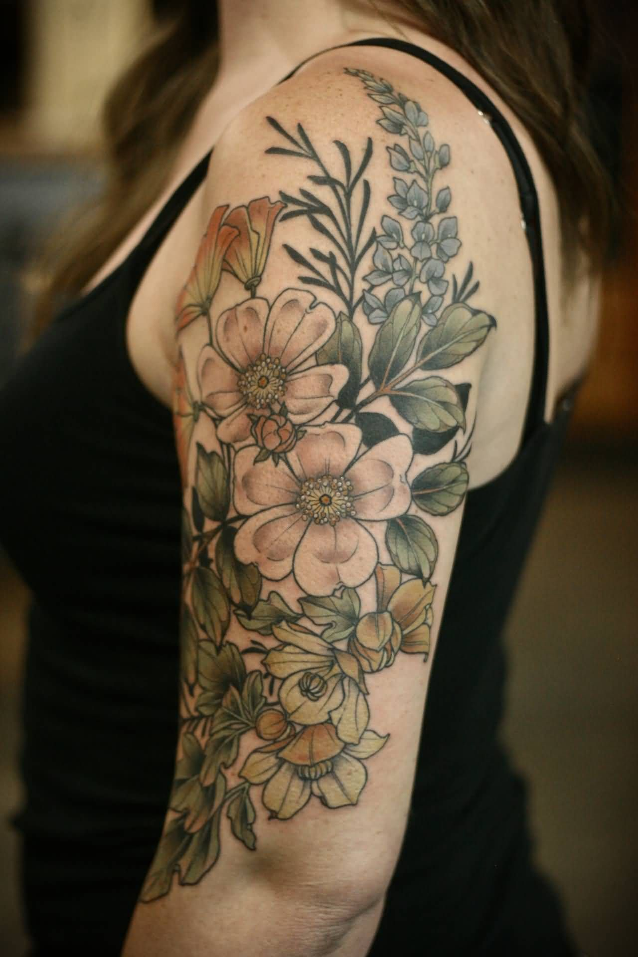 Awesome Rhododendron Flowers Tattoo On Girl Left Half Sleeve Henna within size 1280 X 1920