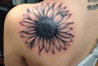 Back Of Shoulder Black And White Floral Sunflower Tattoo Ideas For inside proportions 1257 X 1500