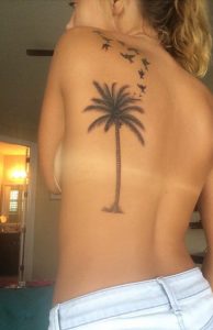 Back Shoulder Tattoo Birds Palm Tree Be Free Believe Paradise in proportions 719 X 1112