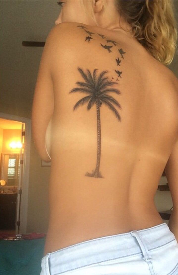 Back Shoulder Tattoo Birds Palm Tree Be Free Believe Paradise pertaining to size 719 X 1112