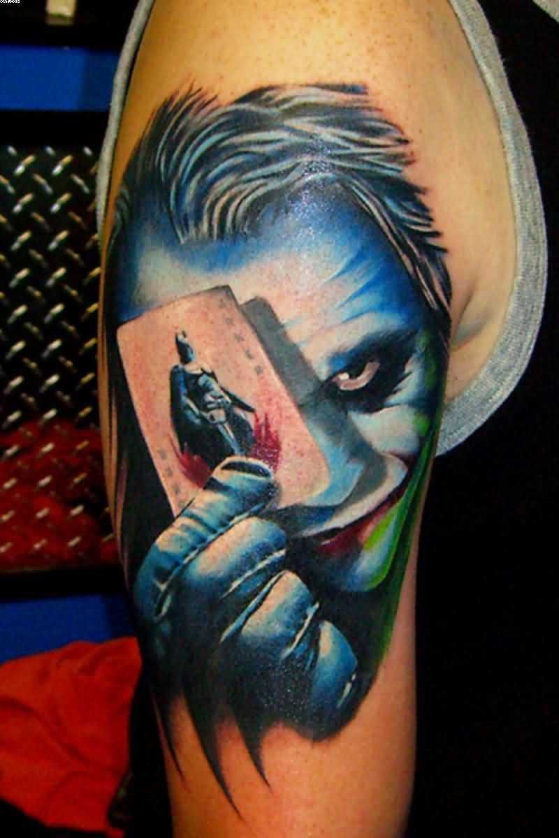 Batman Joker Tattoo On Biceps Tattoos Skull Tattoos Card Tattoo pertaining to sizing 800 X 1200