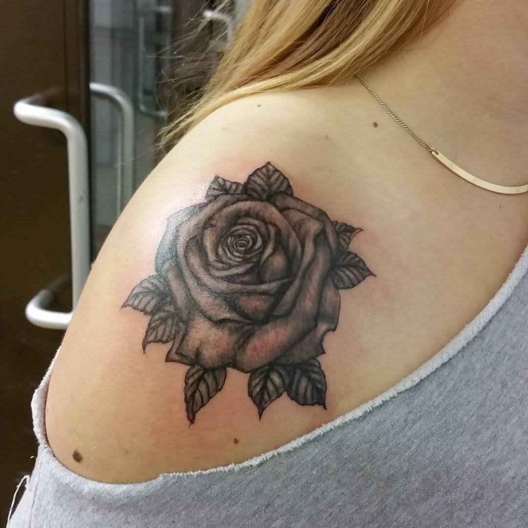 Beautiful Black Rose Shoulder Tattoo For Girls in size 1080 X 1080