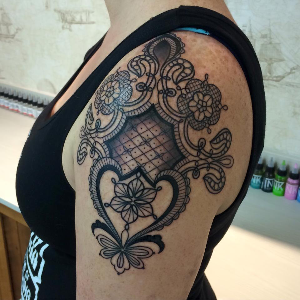 Beautiful Lace Design Tattoo On Shoulder Emma Kerr for proportions 960 X 960