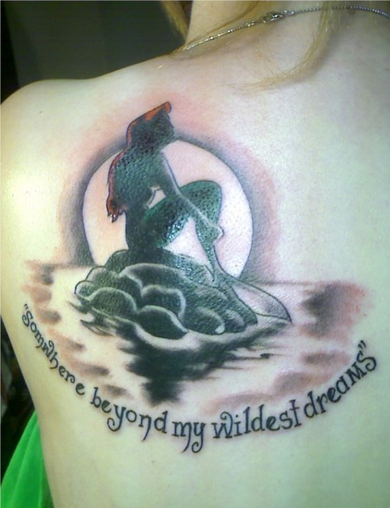 Beautiful Little Sad Mermaid At Sunset Tattoo On Shoulder Blade for measurements 800 X 1043