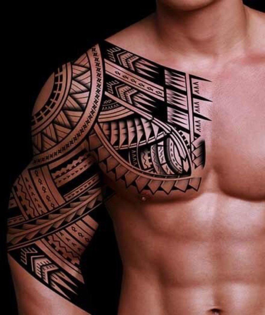 Beautiful Maori Tribal Tattoo On Right Half Sleeve And Chest within size 1024 X 1217