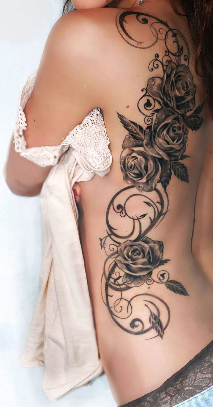 Beautiful Swirls Rose Tattoos From Back Shoulder To Ribs intended for dimensions 736 X 1404