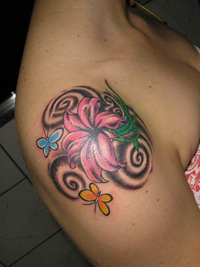 Beautiful Swirly Pink Flowers Tattoo Design For Women Flower intended for size 800 X 1067