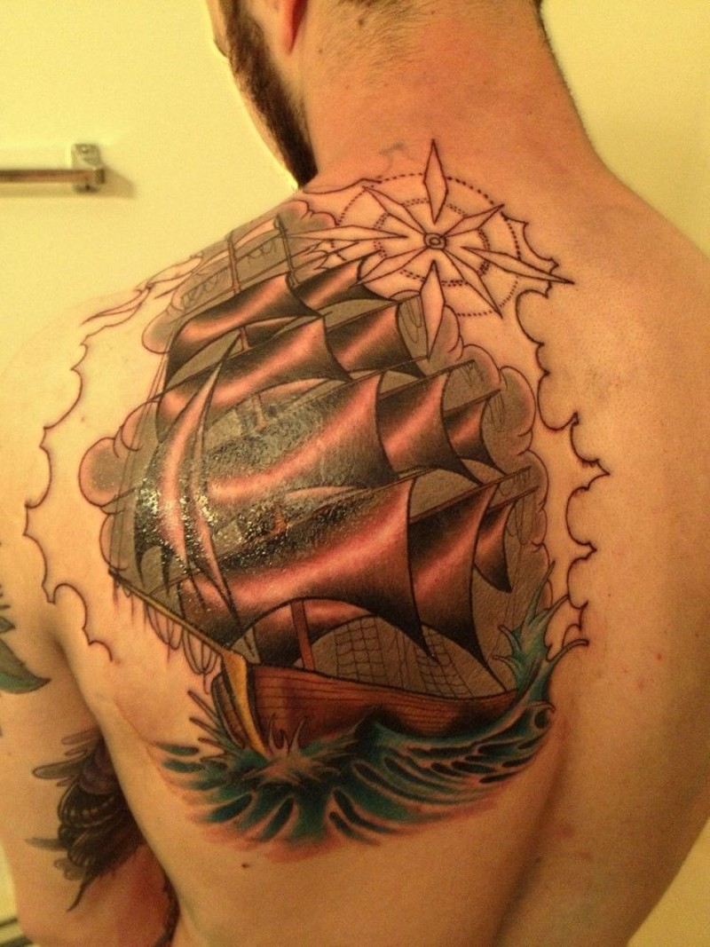 Big Beautiful Ship Tattoo On Shoulder Blade Tattoos Book 65000 regarding sizing 800 X 1067