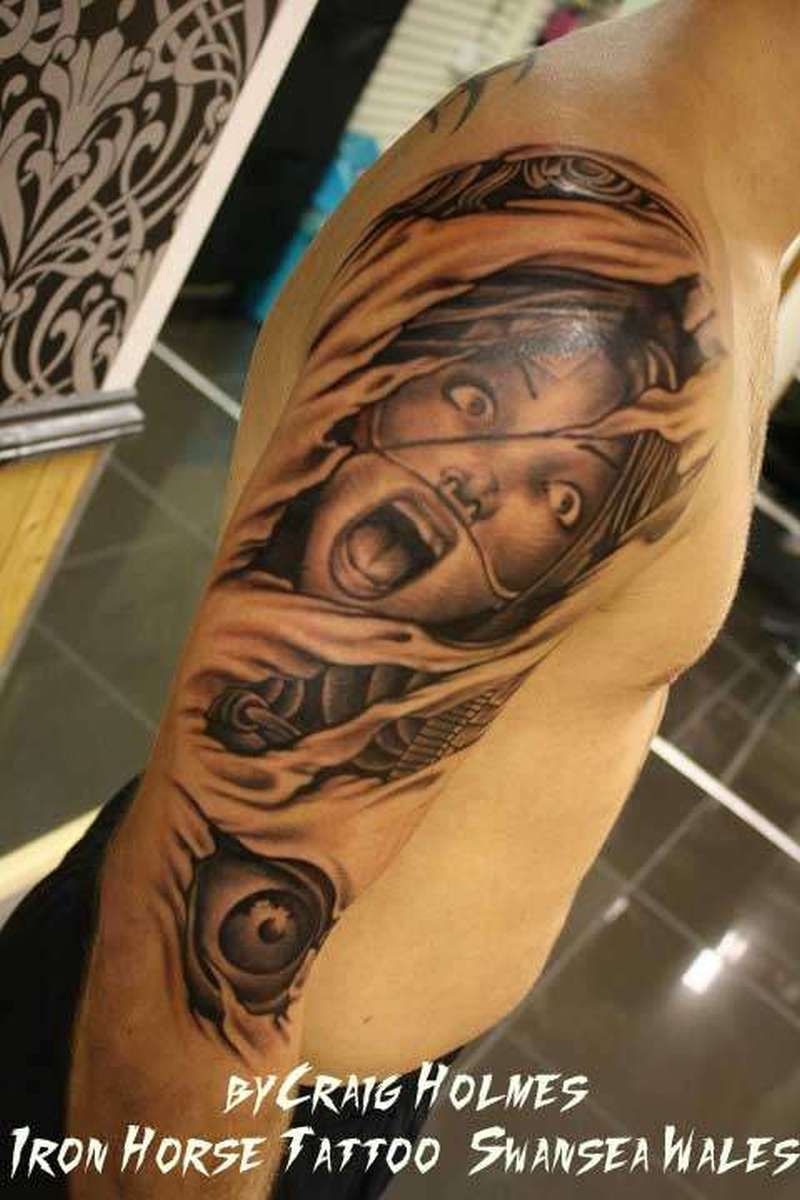 Biomechanical Woman Face Tattoo On Shoulder Tattoos Book 65000 with regard to sizing 800 X 1200