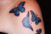 Black And Blue Butterflies Tattoo On Girl Left Shoulder inside measurements 1200 X 1600