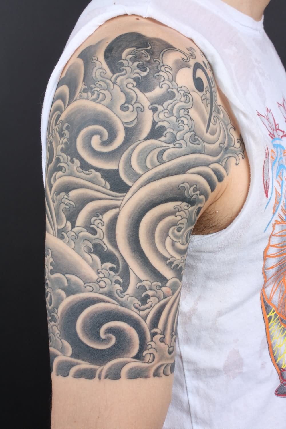 Black And Grey Japanese Cloud Tattoo On Right Half Sleeve Tiger in measurements 1000 X 1500