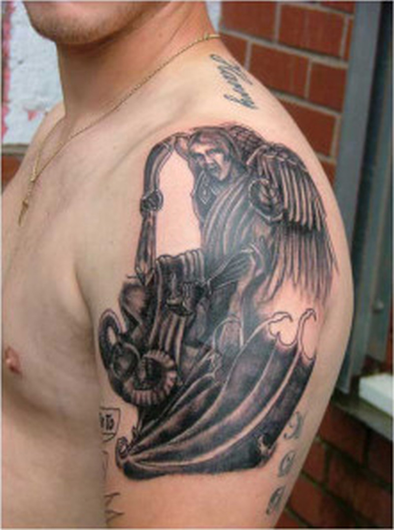 Black Angel Devil Tattoo Design On Shoulder Tattoos Book 65000 inside proportions 800 X 1077