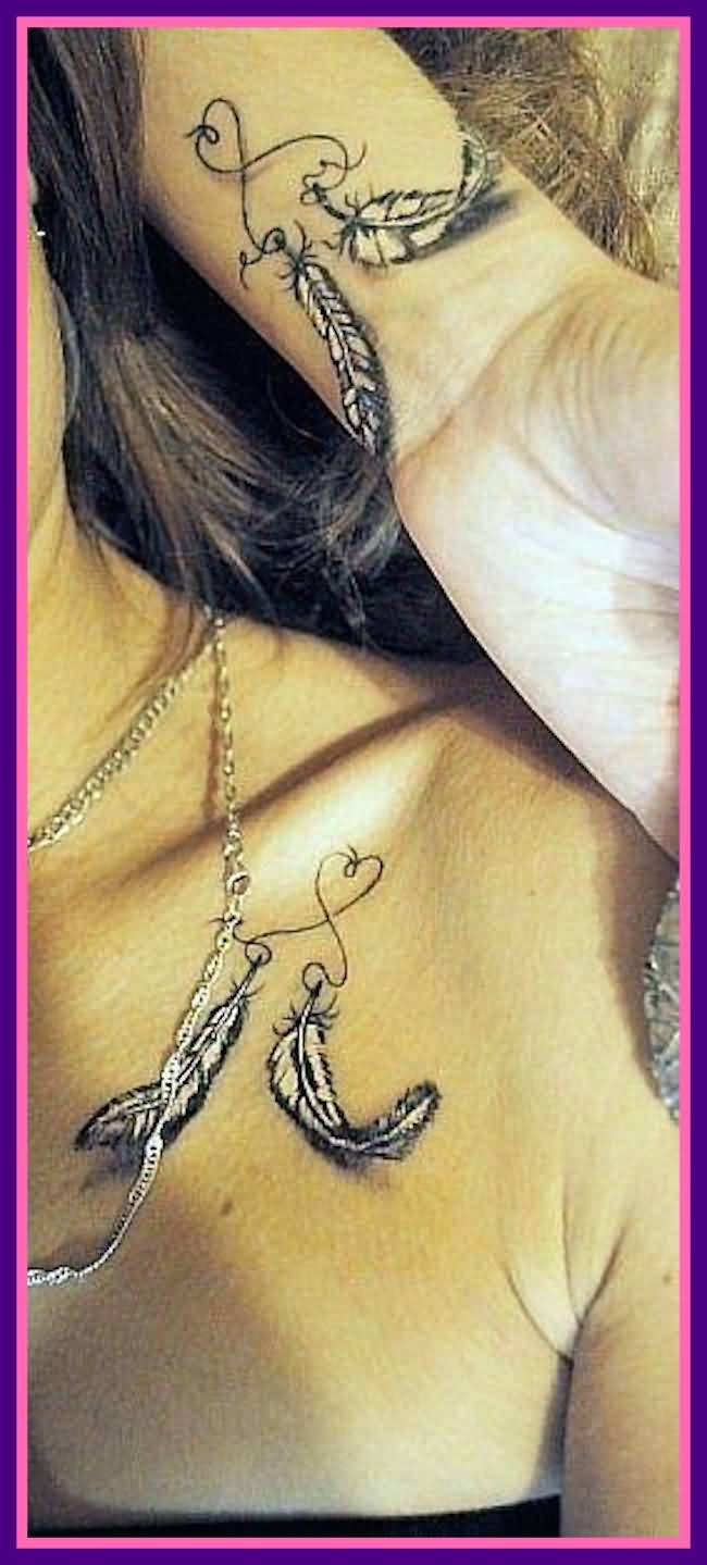 Black Feathers Heart Matching Sibling Tattoos On Inner Wrist And regarding proportions 650 X 1439