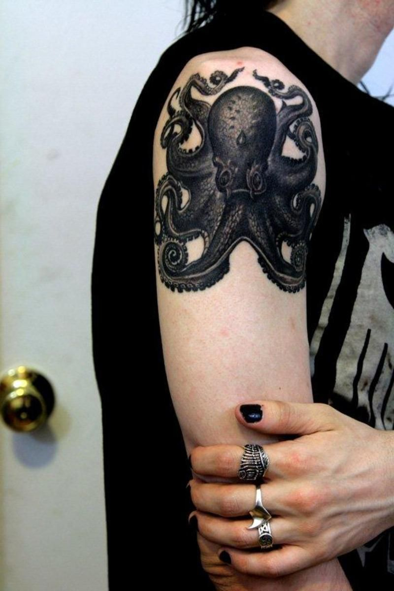 Black Ink Kraken Tattoo On Right Shoulder Tattoo Kraken Ideas inside sizing 800 X 1200