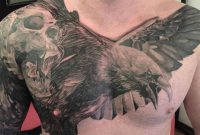 Black Ink Skull With Flying Eagle Tattoo On Man Right Shoulder And Chest inside proportions 960 X 960