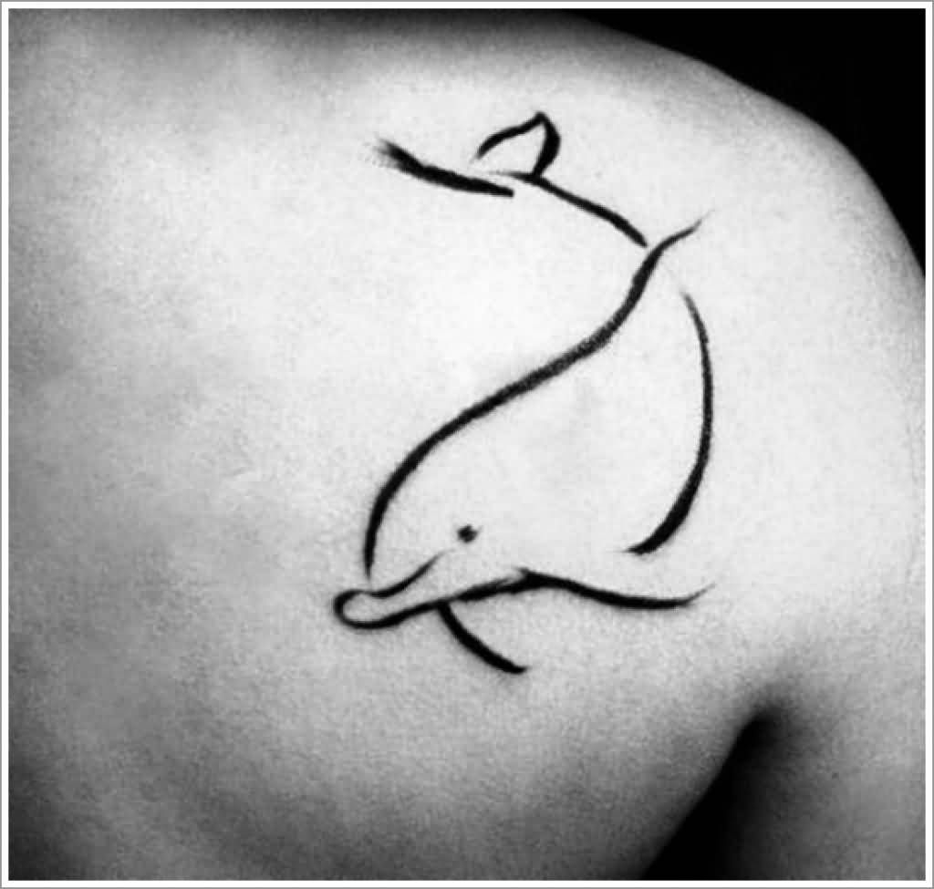 Black Outline Dolphin Tattoo On Back Shoulder Tattoo Dolphins throughout size 1024 X 975