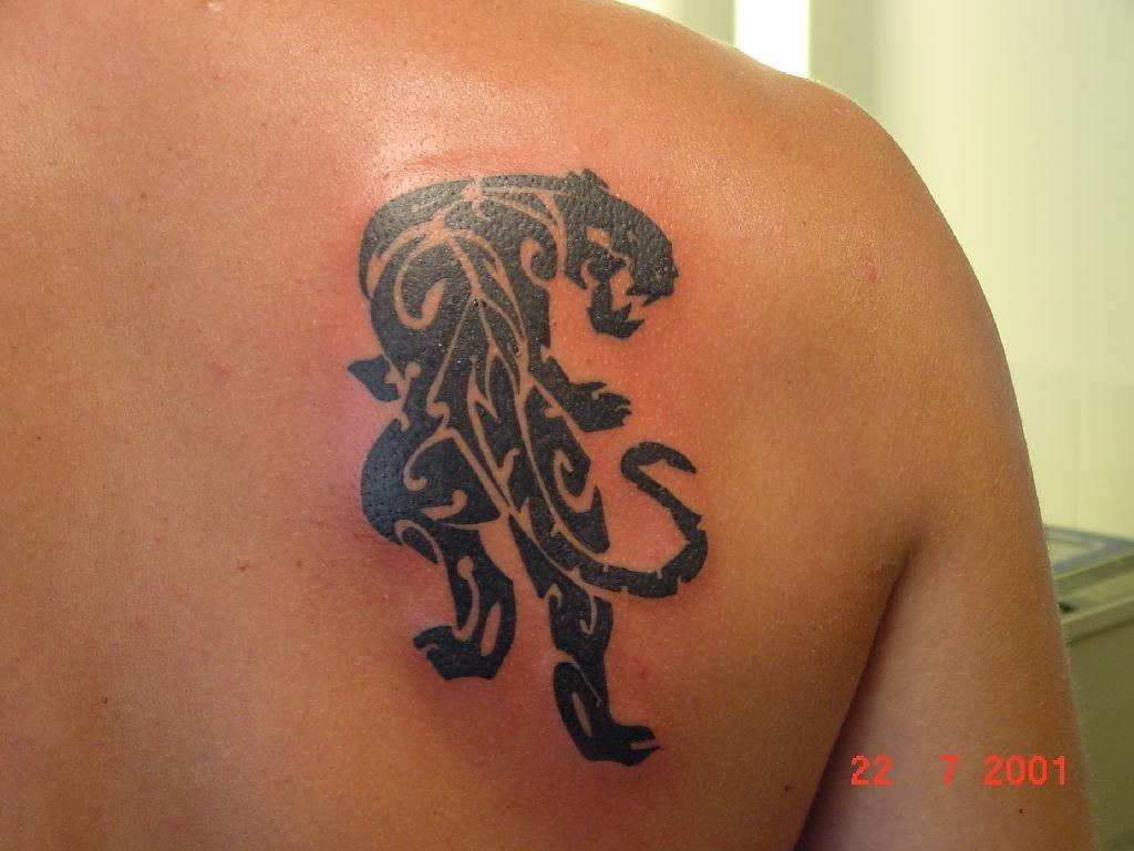 Black Tribal Panther Tattoo Design For Men Back Shoulder inside dimensions 1024 X 768