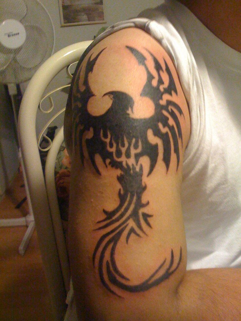 Black Tribal Phoenix Tattoo On Man Right Half Sleeve Tatoos For Me intended for dimensions 774 X 1032