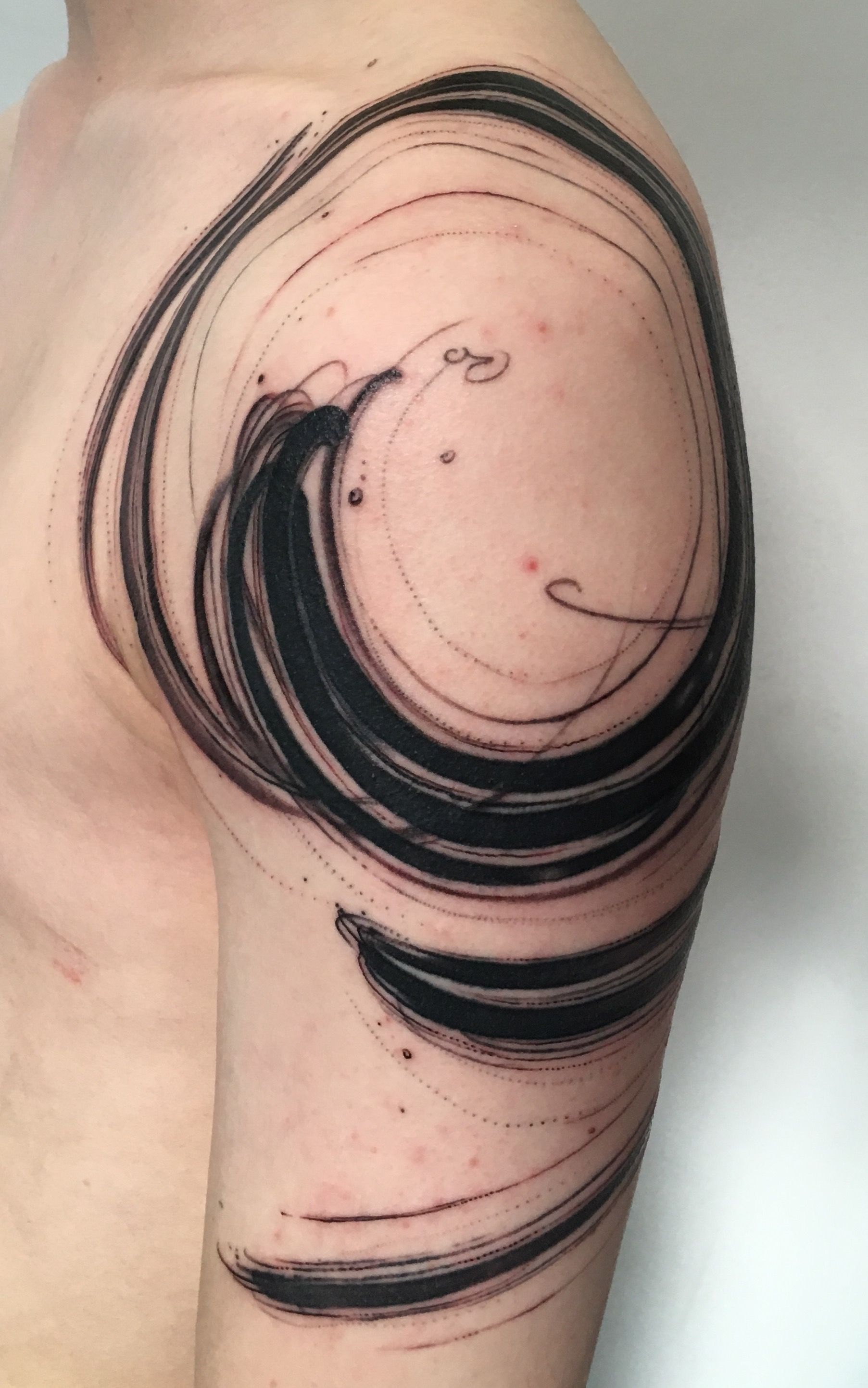 Blackwork Tattoo With Abstract And Shoulder Tattoo regarding dimensions 1805 X 2887