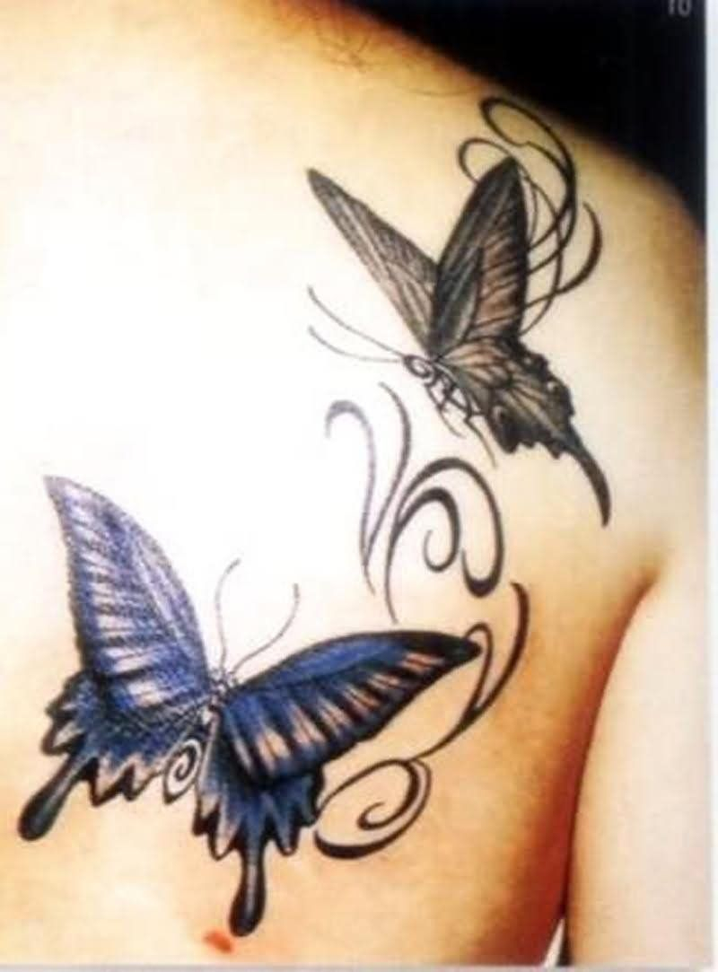 Blue And Grey Butterfly Tattoo On Back Shoulder Ideas Butterfly inside measurements 800 X 1083