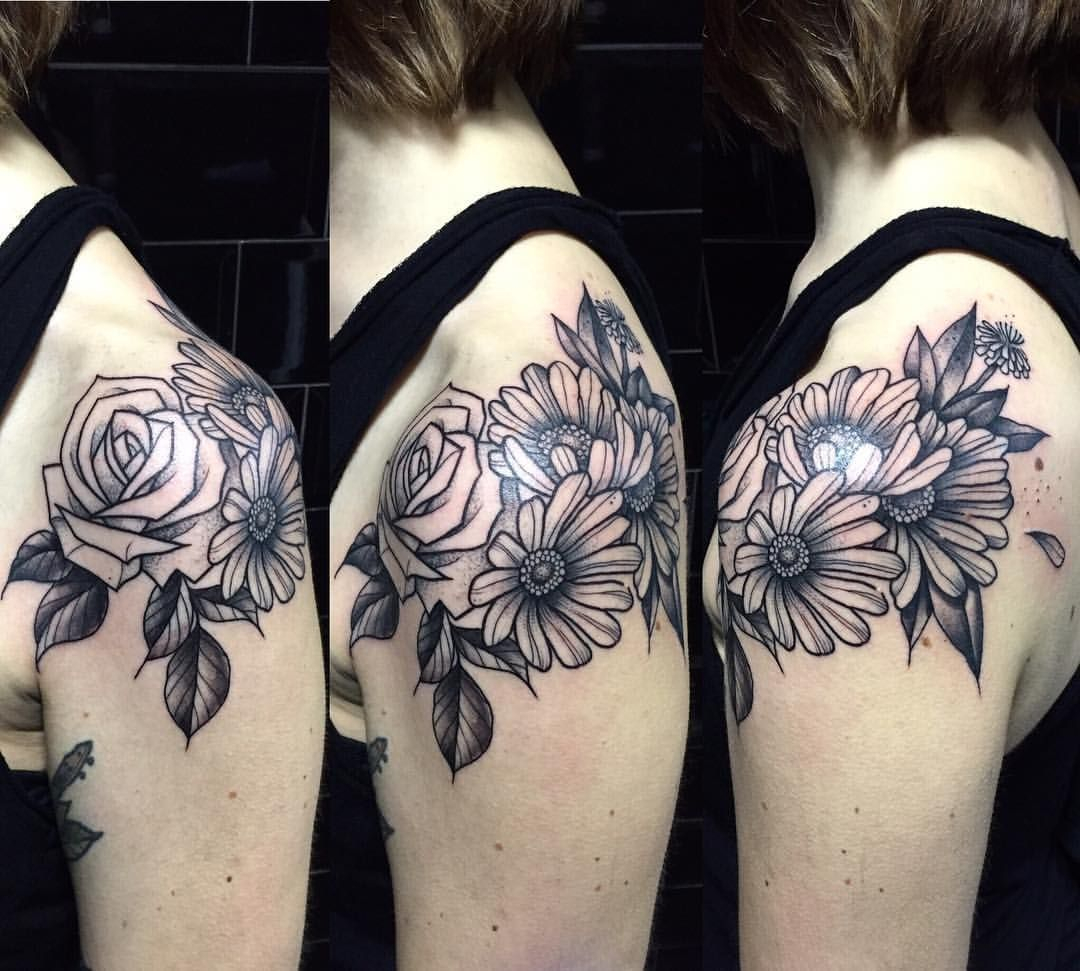 Botanical Roses And Daisy Shoulder Tattoo Miss Sita Done At in proportions 1080 X 971