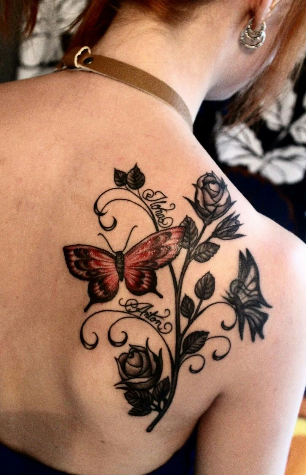 Butterfly Rose Vine Tattoos Tattoos With Kids Names Tattoos within proportions 1031 X 1600