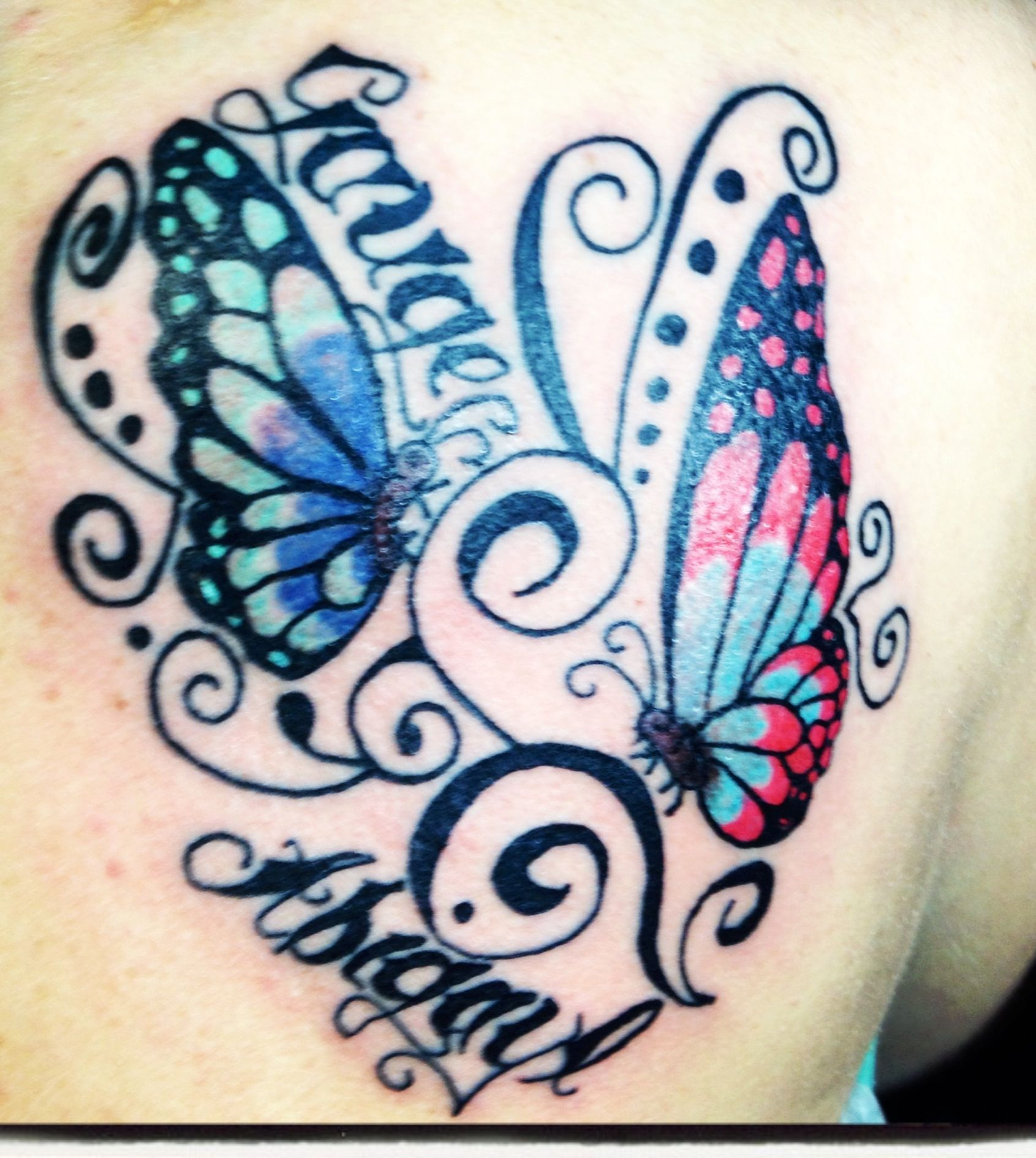 Butterfly Tattoo With Childrens Names Tattoo Name Tattoos inside size 1691 X 1890