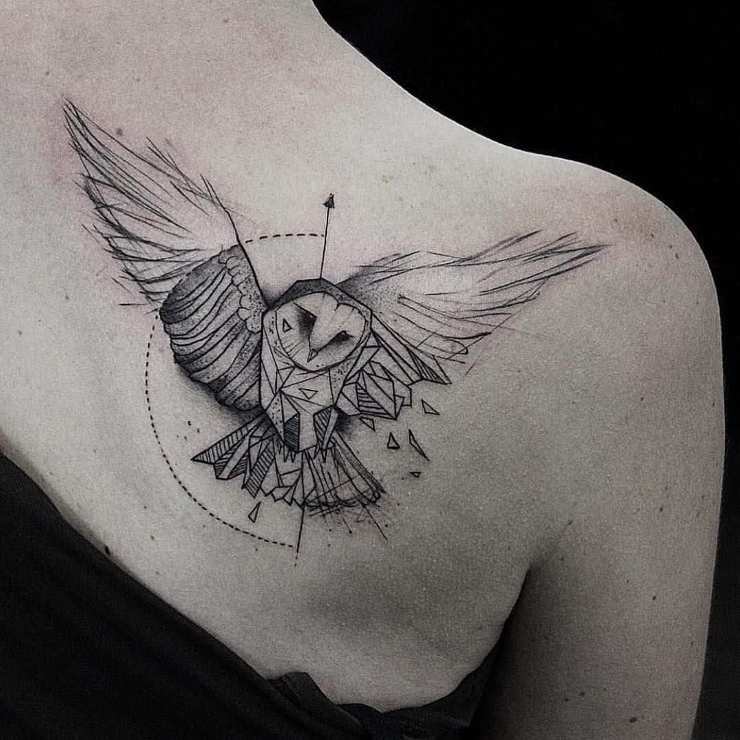 Bw Geometric Owl Shoulder Tattoo Owl Tattoos Design Ideas Owl inside meas.....