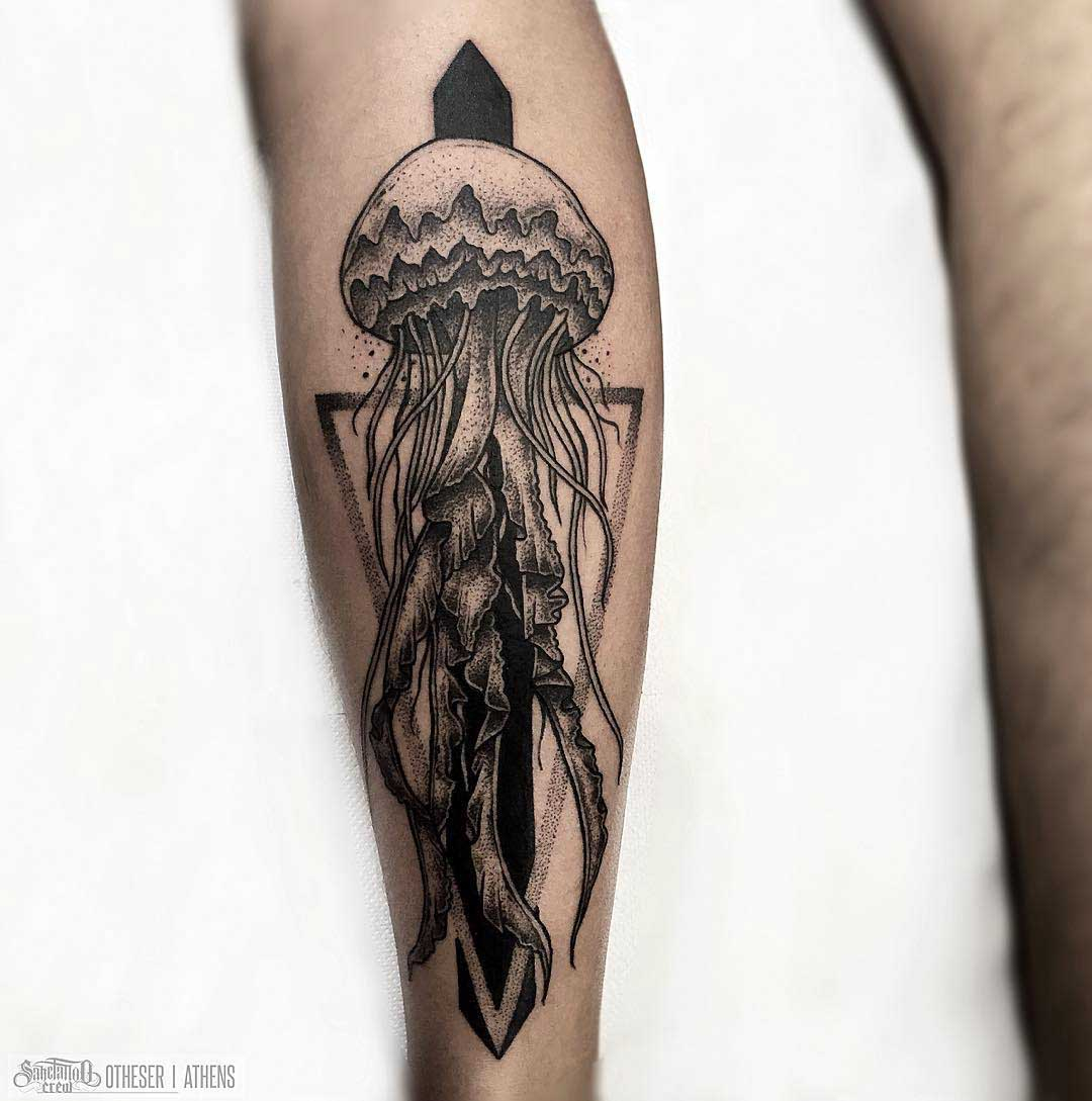 Calf Dotwork Jellyfish Tattoo Best Tattoo Ideas Gallery within measurements 1080 X 1089