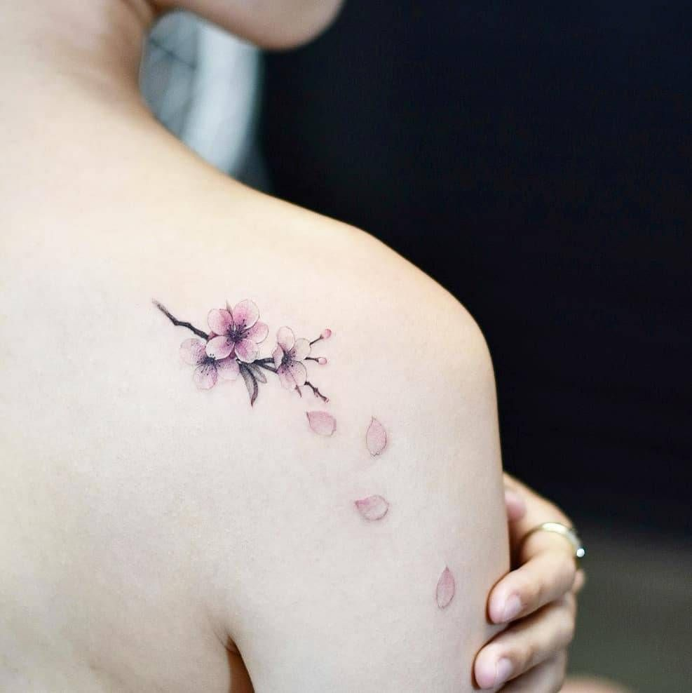 Cherry Blossom Tattoo On The Right Shoulder Blade Art Tattoos inside sizing 987 X 988