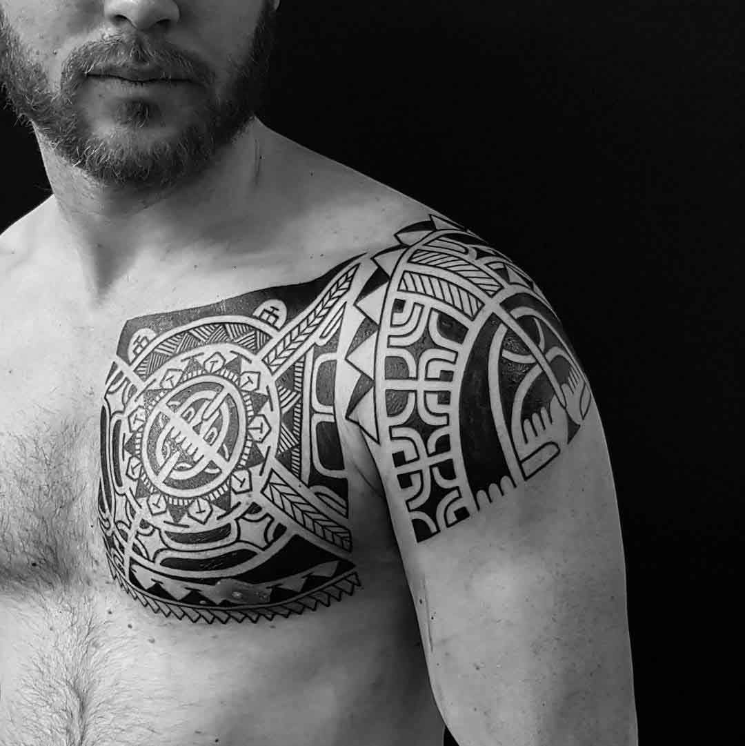 Chest To Shoulder Polynesian Tattoo Tattoos Tattoos Samoan intended for proportions 1080 X 1081