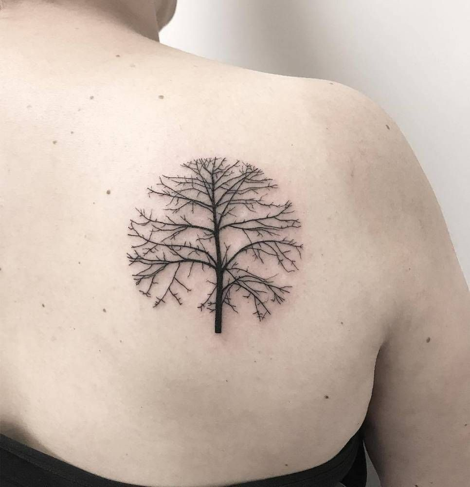 Circular Tree Tattoo On The Right Shoulder Blade Tattoos throughout measurements 966 X 1000