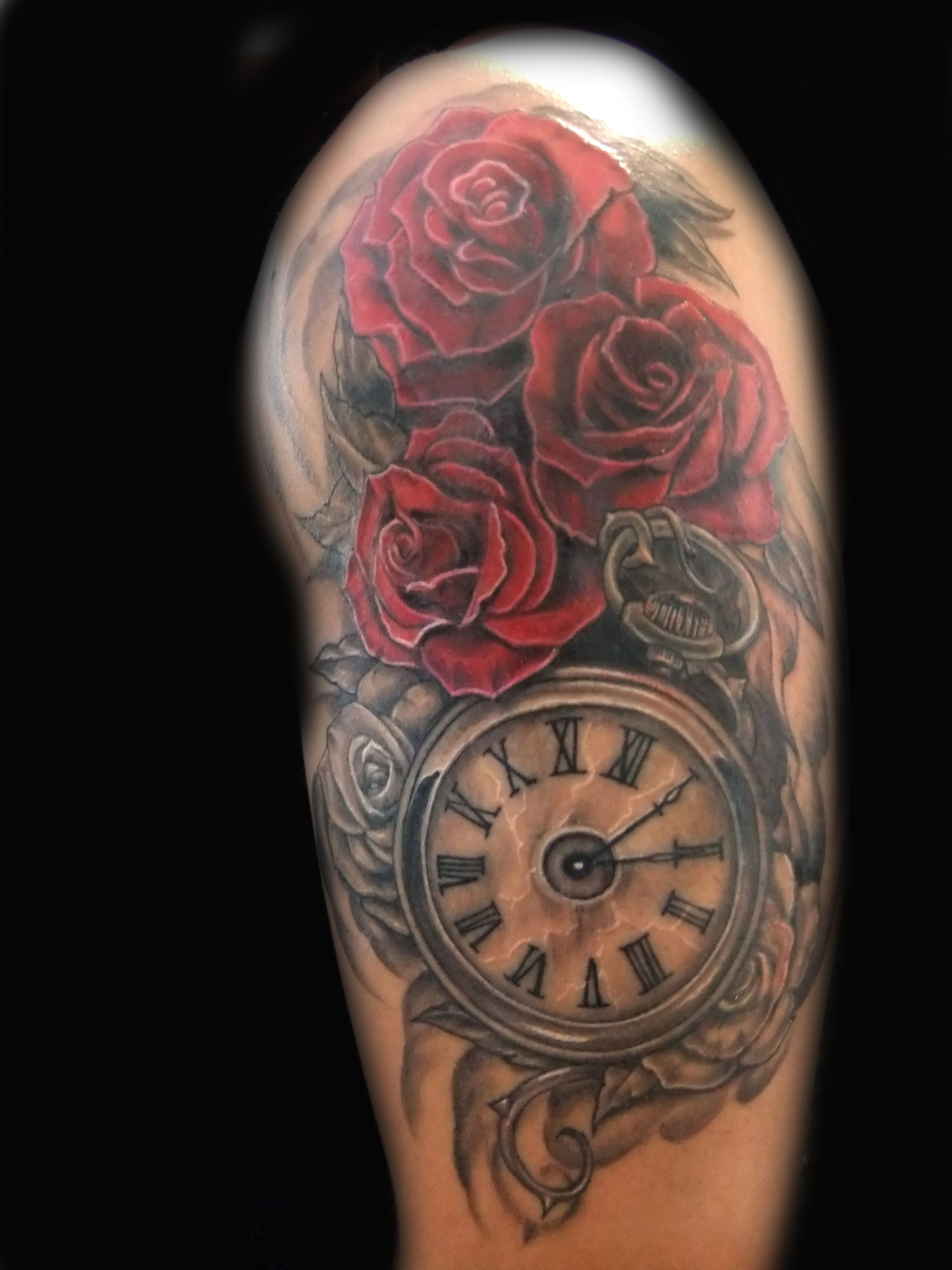 Clock And Roses Tattooi Want The Roses Up Higher On My for size 3240 X 4320