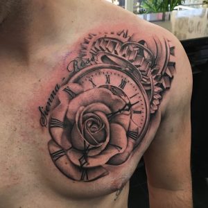 Clock Rose Time Chest Tattoo Chest Tattoo Rose Chest Tattoo inside sizing 2639 X 2639