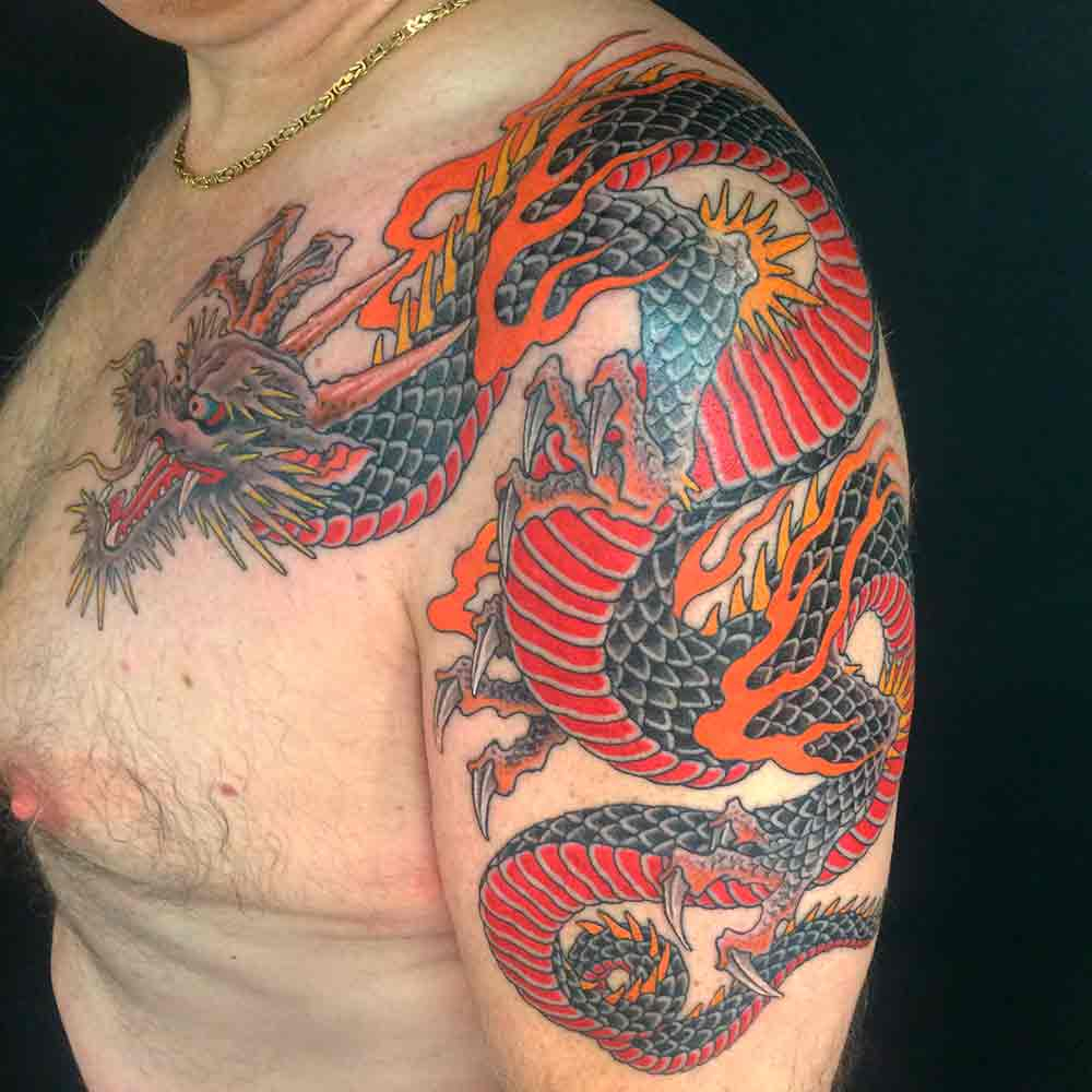Color Japanese Dragon Tattoo On Left Shoulder For Men with sizing 1000 X 1000