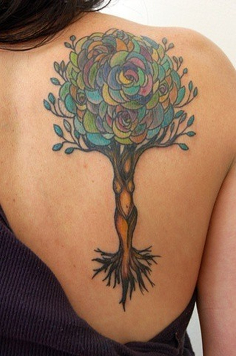 Coloured Tree Tattoo On Shoulder Blade Tattoos Book 65000 intended for proportions 800 X 1204