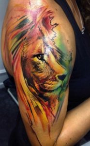 Colourful Lion Head Tattoo On The Shoulder Style Watercolor Lion pertaining to size 900 X 1452