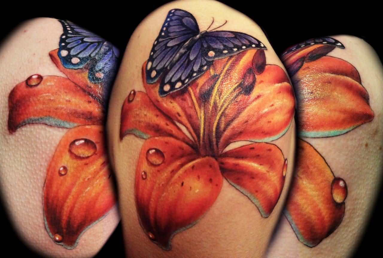 Cool Lily Flower On Butterfly Tattoo Design For Shoulder Tattoos for measurements 1280 X 863