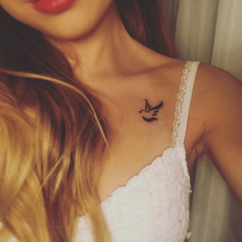 Cool Little Pigeon Tattoo On Girl Left Front Shoulder in proportions 1000 X 1000
